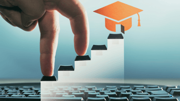 a stair and fingers that represents choosing the right course and achieve the goal